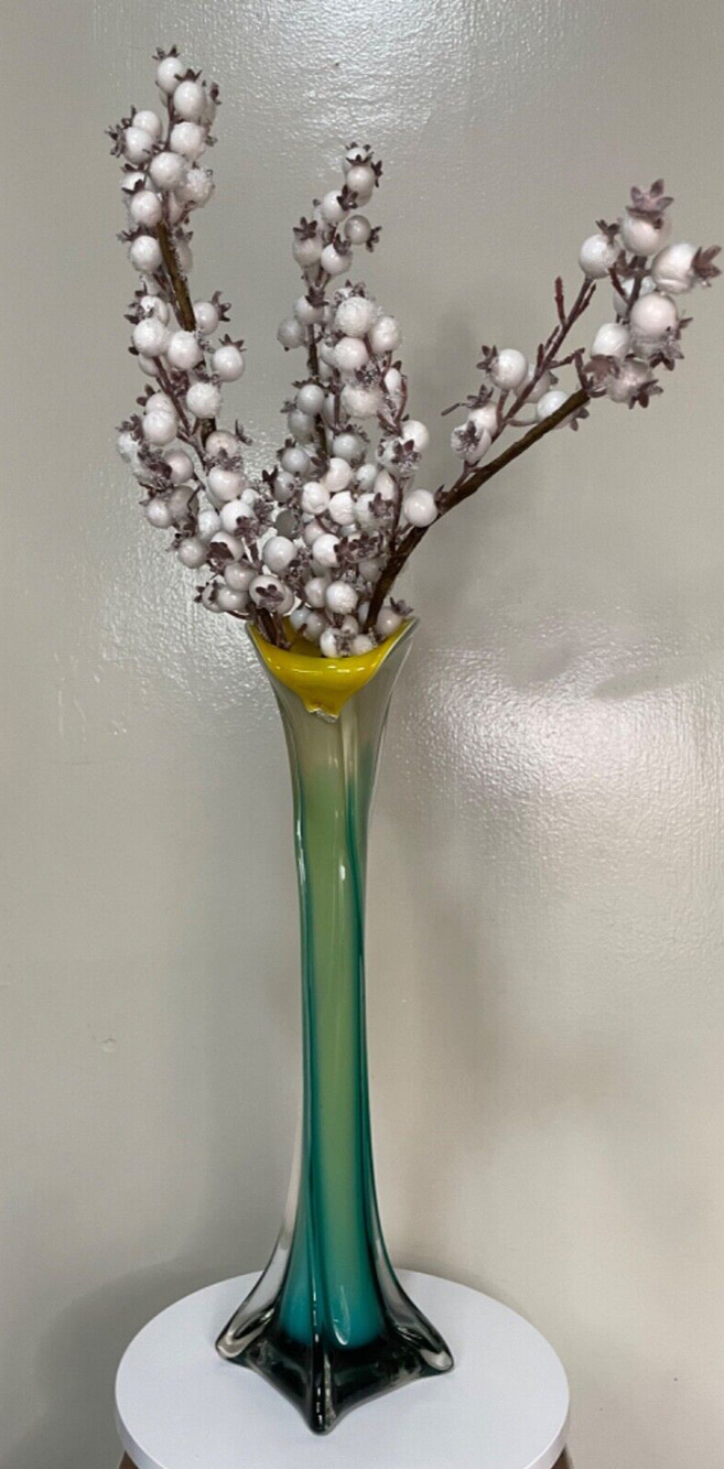 VTG Murano Style Hand Blown Art Glass Vase Jack In The Pulpit Calla Lily 15.25 ”